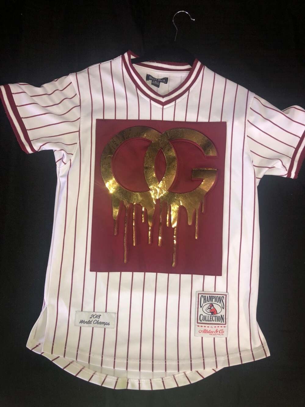 Bare Fox OG Gold Drip Pinstripe Baseball Jersey Size M